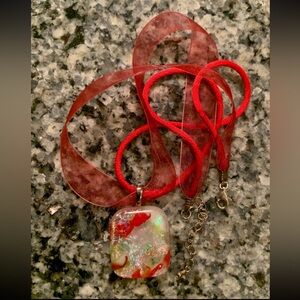 “STUNNING” Vtg Murano Dichroic Glass Sterling Silver THAI signed Ribbon Necklace